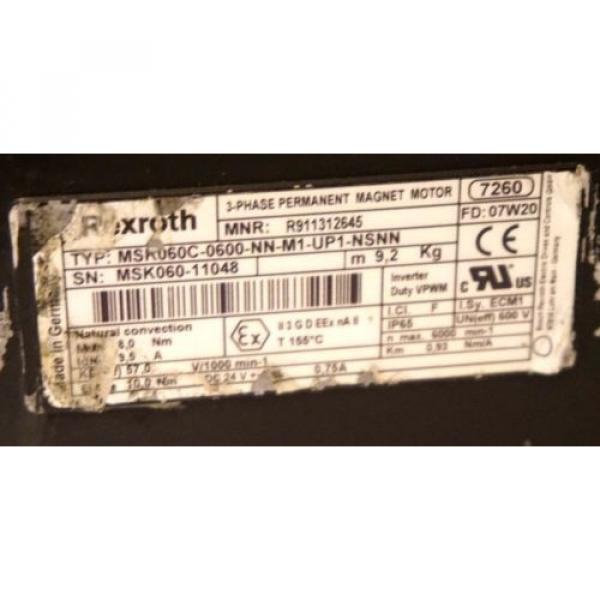 REXROTH MSK060C-0600-NN-M1-UP1-NSNN PERMANENT MAGNET MOTOR 3 PHASE #2 image