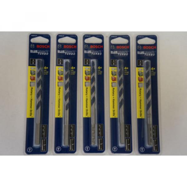 (5 Pack) Bosch HCBG12T 3/8&#034; x 6&#034; Blue Granite Turbo Carbide Hammer Drill Bit #1 image