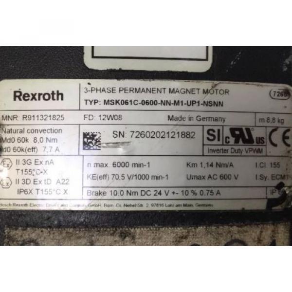 REXROTH 3-Phase Permanent Magnet Motor / MSK061C-0600-NN-M1-UP1-NSNN #3 image