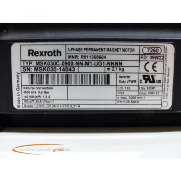 Rexroth MSK030C-0900-NN-M1-UG1-NNNN MNR: R911308684 3-Phase Permanant Magnet Mot #3 image