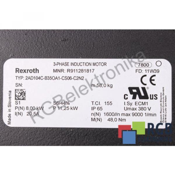 2AD104C-B35OA1-CS06-C2N2 205A 380V 3-PHASE INDUCTION MOTOR REXROTH ID15093 #6 image