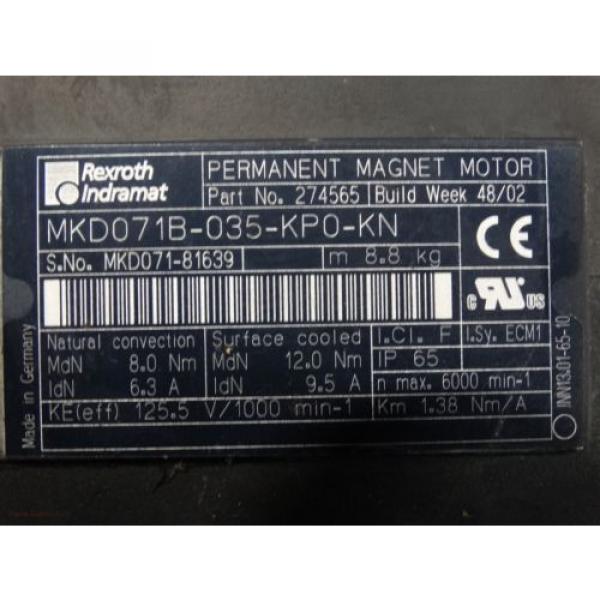 Rexroth Idramat MKD071B-035-KP0-KN 63/95A 80/120Nm 6000V 3/4#034; Shaft Dia #7 image